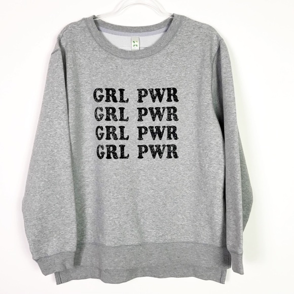 Green Tea GRL PWR Grey Sweatshirt B17/33 - Picture 2 of 9